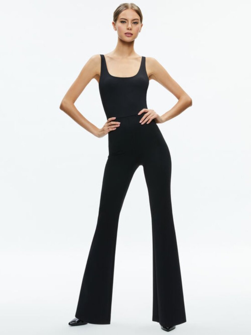 Black Active Scrunch Bum Flared Leg Jumpsuit/Unitard- - XS/Small